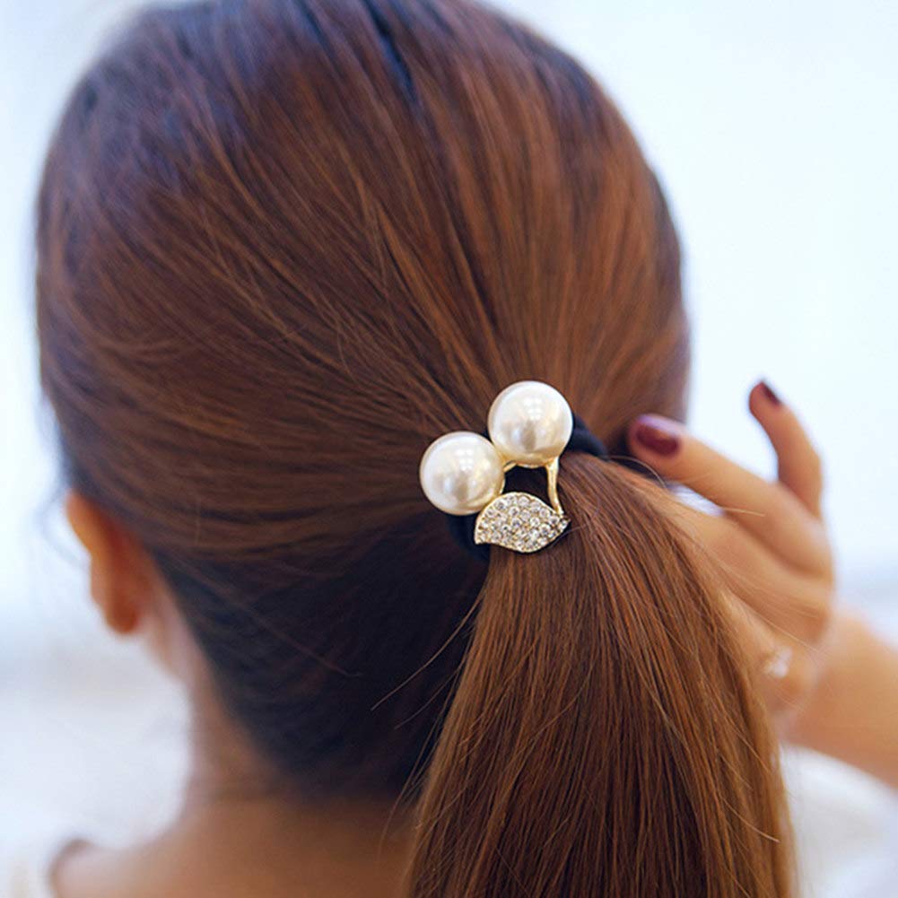 Casualfashion 6Pcs New Korean Fashion Hair Rope Cute Crystal Rhinestone Cherry Hair Rings for Women Girls Ponytail Holder