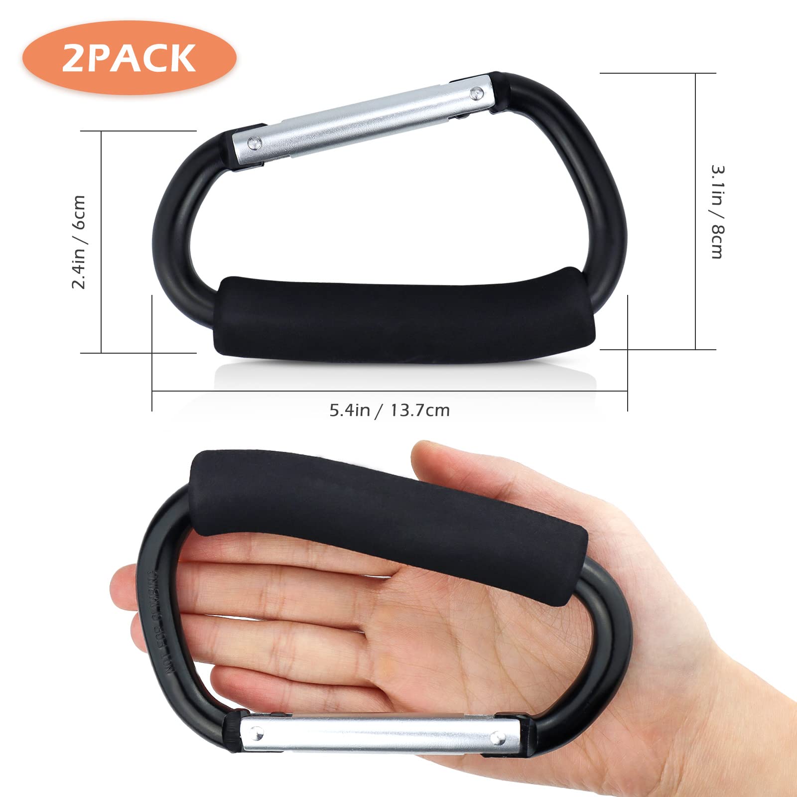 JIALEEY Grocery Bag Shopping Bag Holder Handle Carrier Tool Multi Purpose Snap Hook Stroller Hook Set Organizer Accessories with Soft Foam Grip for Hanging, Pack of 2, Black