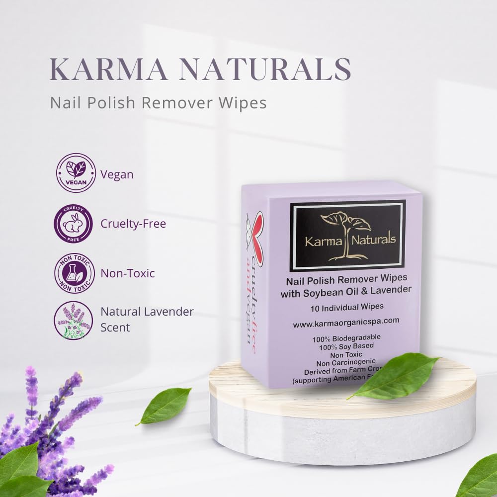Nail Polish Remover Wipes; Non-Toxic, Vegan, Cruelty-Free by Karma Organic Spa