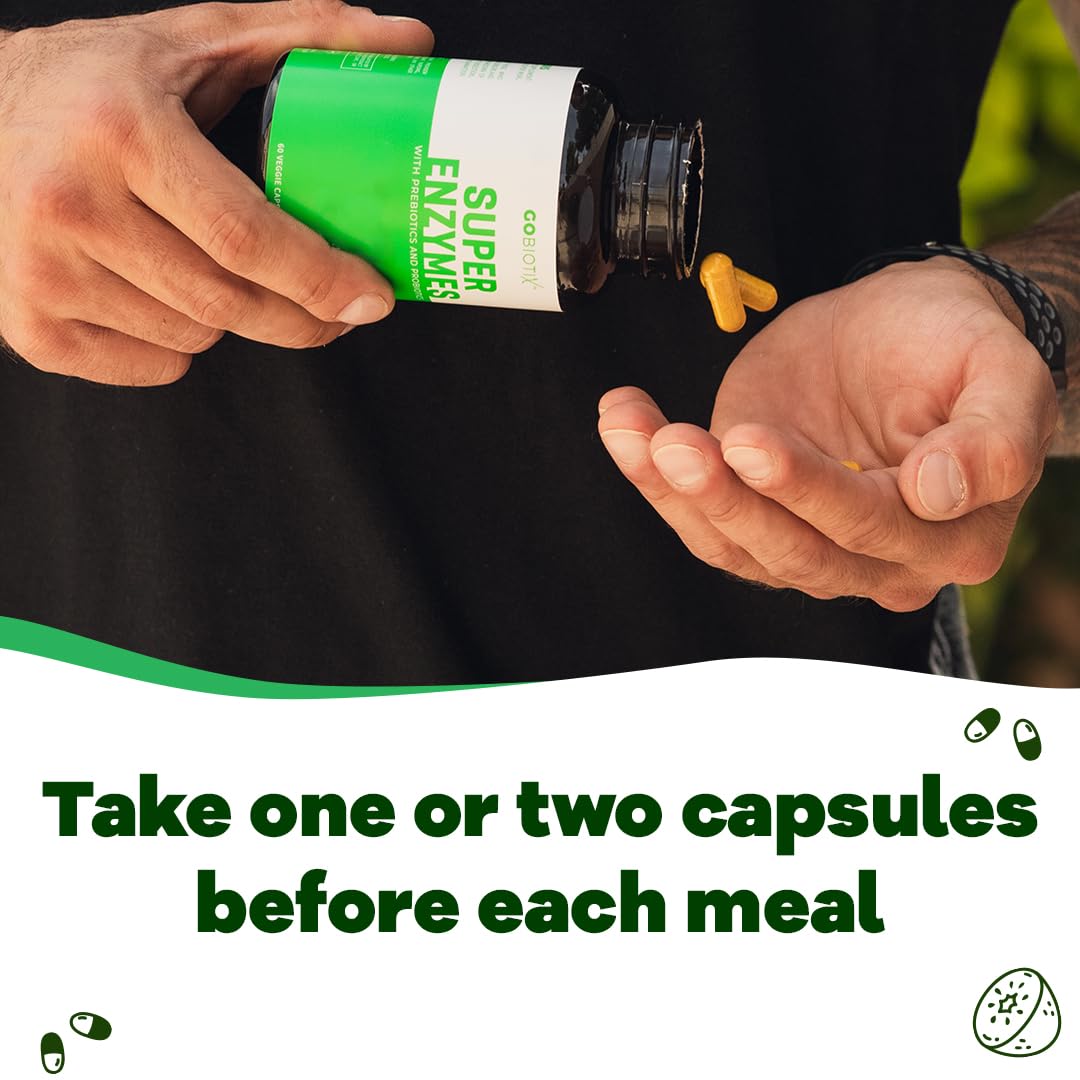 GoBiotix Digestive Enzymes Supplement with Prebiotics and Probiotics for Women and Men - Gut Health, Gluten Digestion, Lactose Absorption, Plant Based Dietary Pills - 60 Capsules