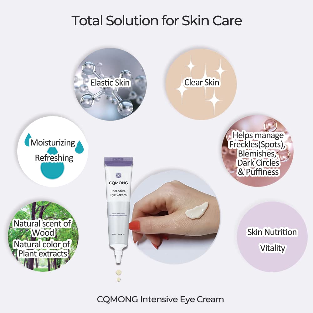 CQMONG Intensive Eye Cream 1.01 fl oz for hydrating, wrinkles, elastic skin, dark circles, puffiness, fine lines, eye bags under eyes | Hyaluronic Acid, Collagen, Peptide | Korean skincare