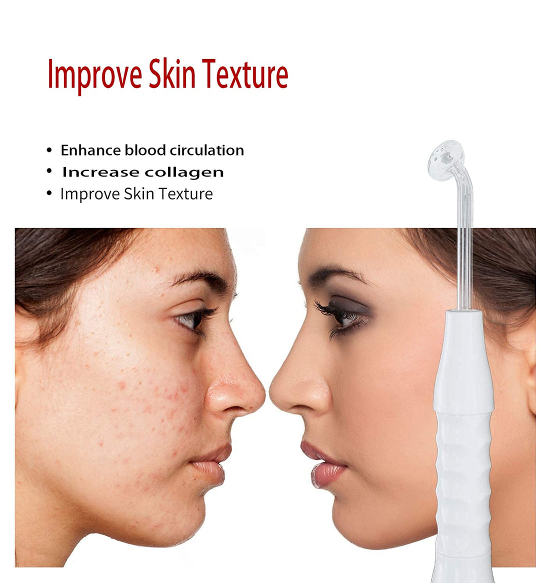 Quiet&Far High Frequency Facial Wand/Machine with 5 Argon Parts Skin care Tool for Wrinkles Reducing Face Skin Tightening.