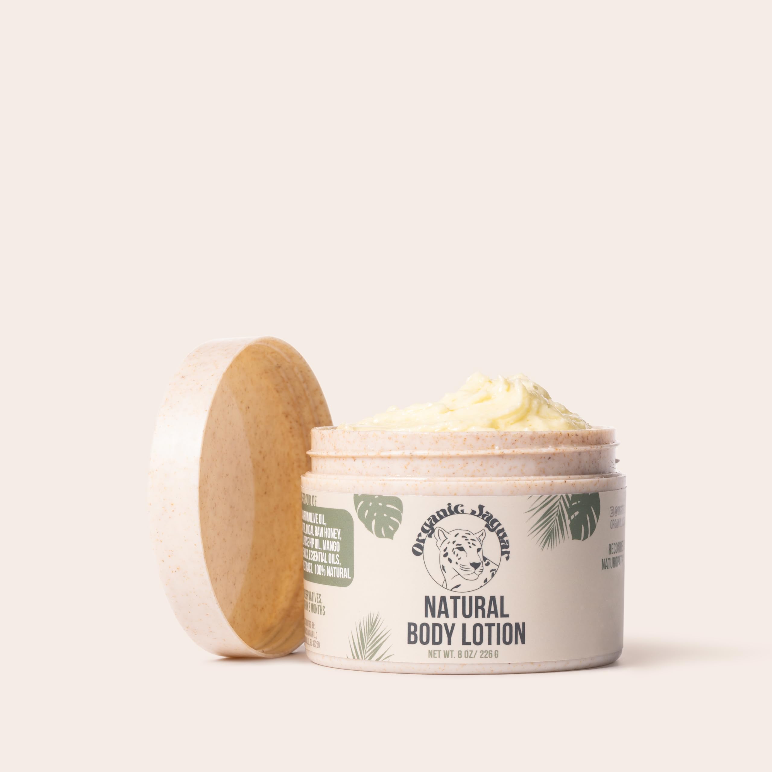 Organic Jaguar Natural Body Lotion, 8 oz, Moisturizer With Essential Oils, Vitamin E Oil, Beeswax, Extra Virgin Olive Oil, Raw Honey, Mango Butter, Sulfate & Paraben Free Body Care, Tropical Scent