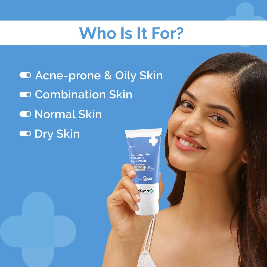 The Derma Co Sali-Cinamide Anti-Acne Face Wash | with 2% Salicylic Acid & 2% Niacinamide | Helps Reduce Acne & Acne Marks | Deeply Cleanses Clogged Pores | 2.71 Fl Oz/80ml
