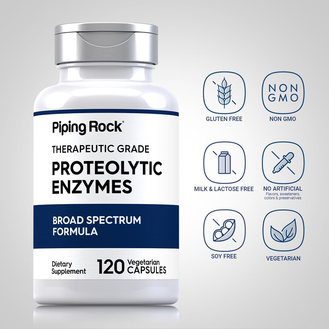 Piping Rock Proteolytic Enzymes Supplement | 120 Capsules | Broad Spectrum Complex | Vegetarian, Non-GMO, Gluten Free
