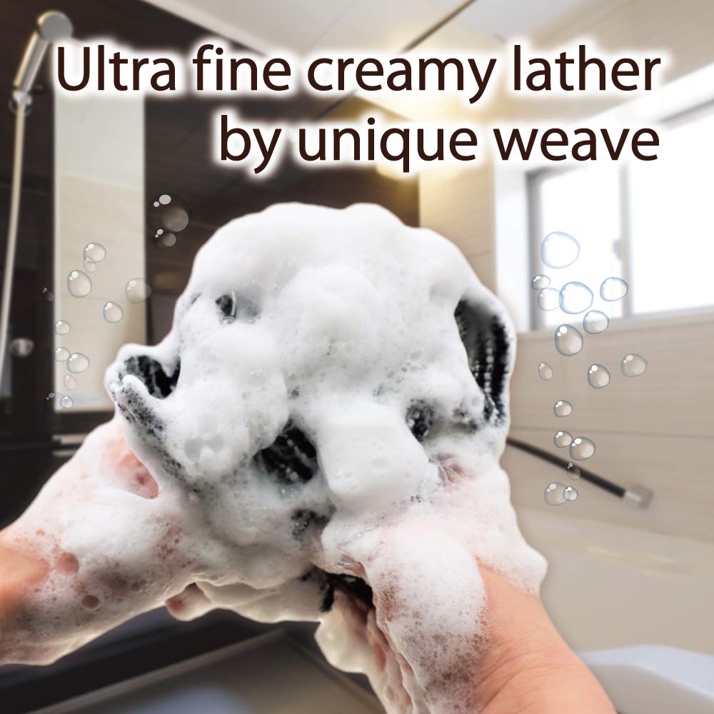 [Made in Japan] Exfoliating Bath Cloth Charcoal Organic Nylon Cotton Rayon 4.30 x 11.02 (28 x 110 cm) makes Fluffy Foam for Scrubber and dead skin cell remover (soft touch oragnic cotton)