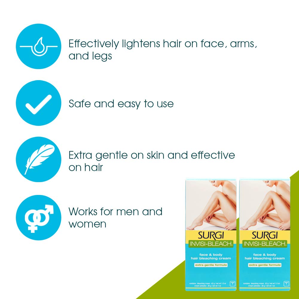 Surgi Invisi-Bleach 1.5 Ounce Face & Arms Hair Bleaching Cream (44ml) (2 Pack)