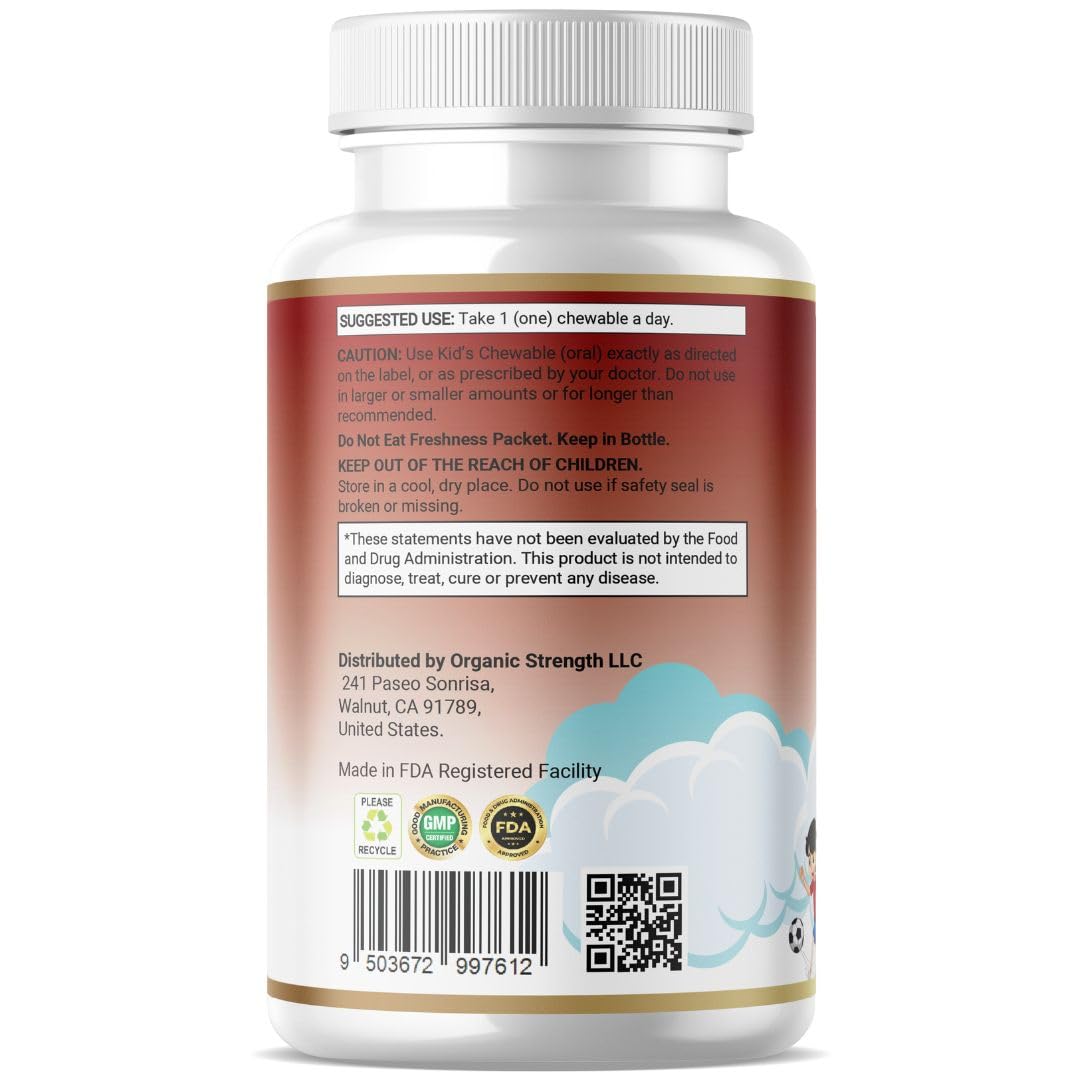 Organic Strength Kids 1 Chewable A Day Halal Multivitamins for Age 4-12, 60 Servings