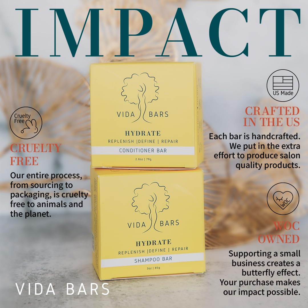 Vida Bars Hydrate Solid Conditioner Bar for Curly Hair | All Natural Moisturizing Bar Conditioner for Dry Damaged Hair | Vegan, Sulfate Free, Paraben Free, Handmade in the USA (Lavender & Grapefruit)