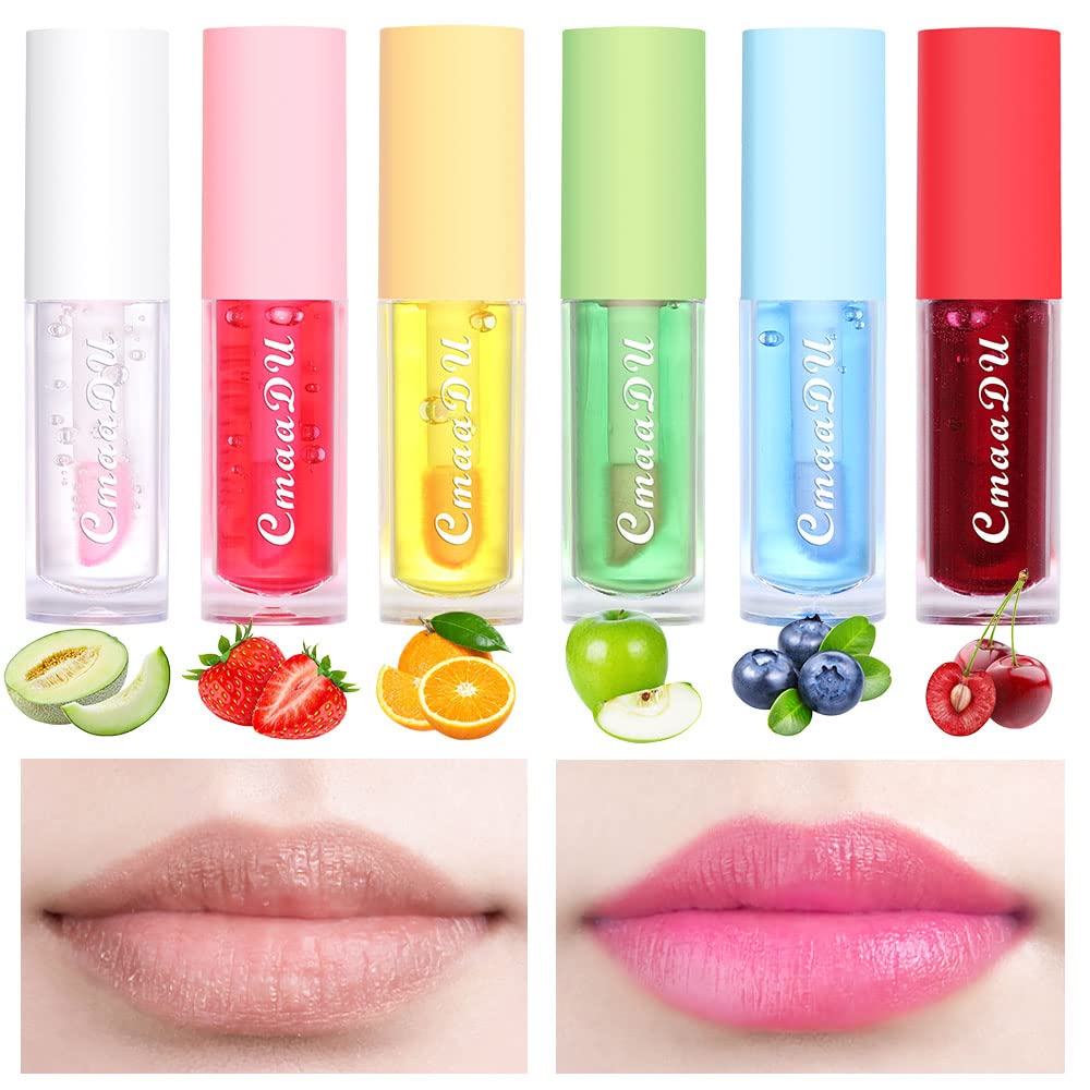 BINGBRUSH 6 Pcs Fruity Color Changing Lip Gloss lipstick, Pink Magic Mood Lip Oil Tinted,Temperature Color Change Lip Stain Lip Balm, Longlasting Lips Will Not Dry Out
