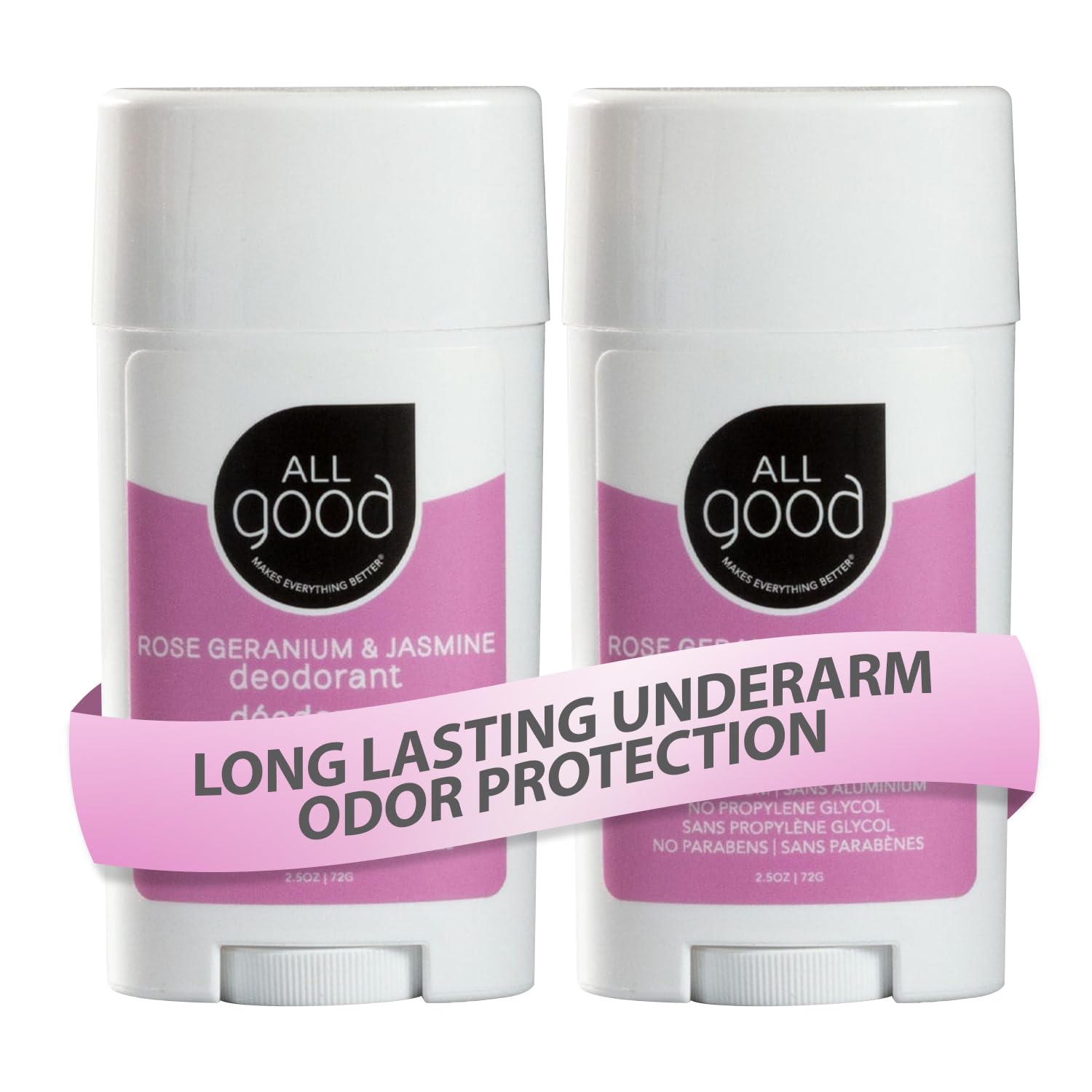 All Good Deodorant, Aluminum-free, Natural, Vegan (Rose Geranium & Jasmine, 2-pack, Powder, Unisex)