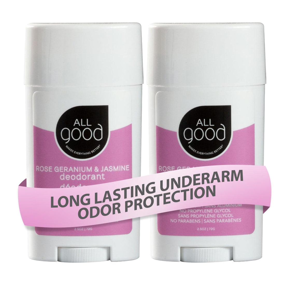 All Good Deodorant, Aluminum-free, Natural, Vegan (Rose Geranium & Jasmine, 2-pack, Powder, Unisex)