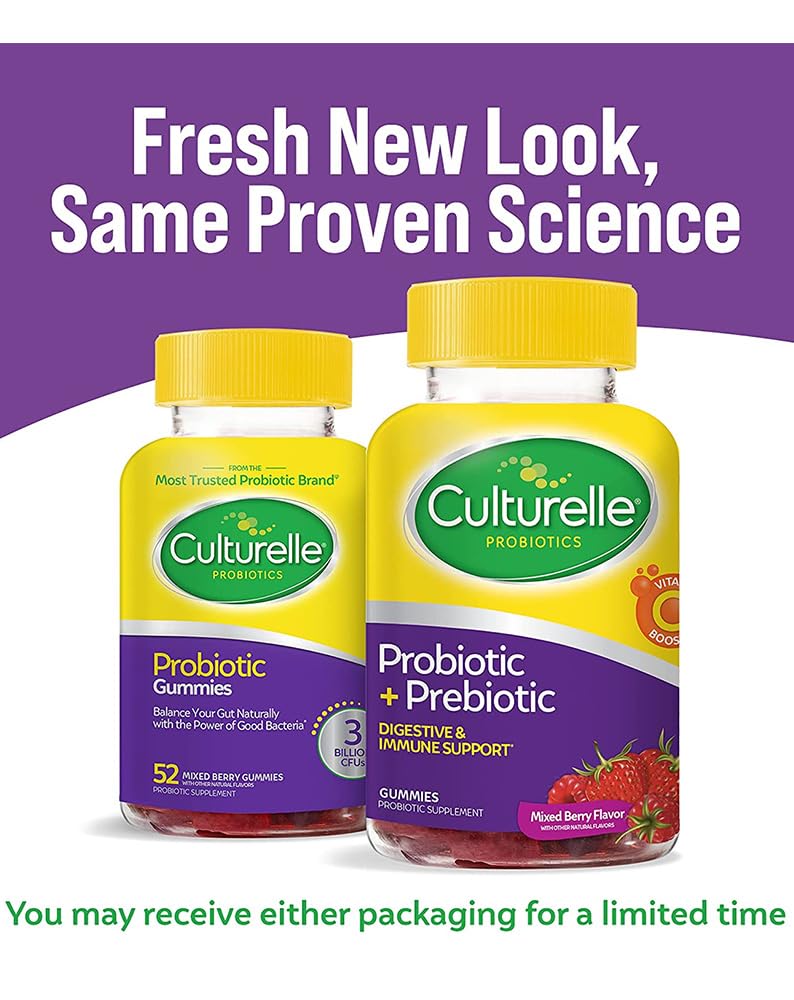 Culturelle Daily Probiotic Gummies for Women & Men, Berry Flavor, 52 Count, Naturally-Sourced Daily Probiotic + Prebiotic for Digestive Health, Non-GMO & Vegan