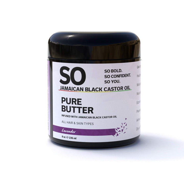 SO Jamaican Black Castor Oil Pure Butter | Lavender | Made From 100% Pure Jamaican Black Castor Oil and Aromatic, Natural Nurturing Lavender Essential Oil For all type Skin & Hair for Men & Women 8 Oz