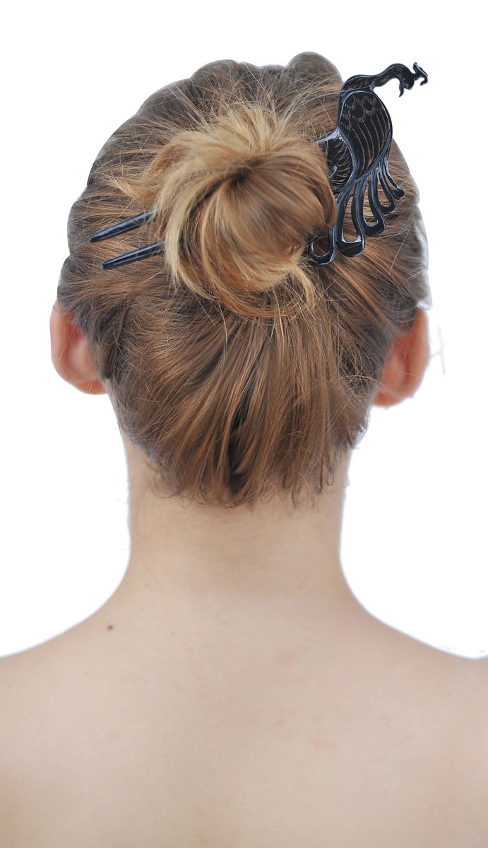 Marycrafts Black Peacock Buffalo Horn Hair Fork, Hair Pin, Hair Pick Accessory Toy Handmade 6.3