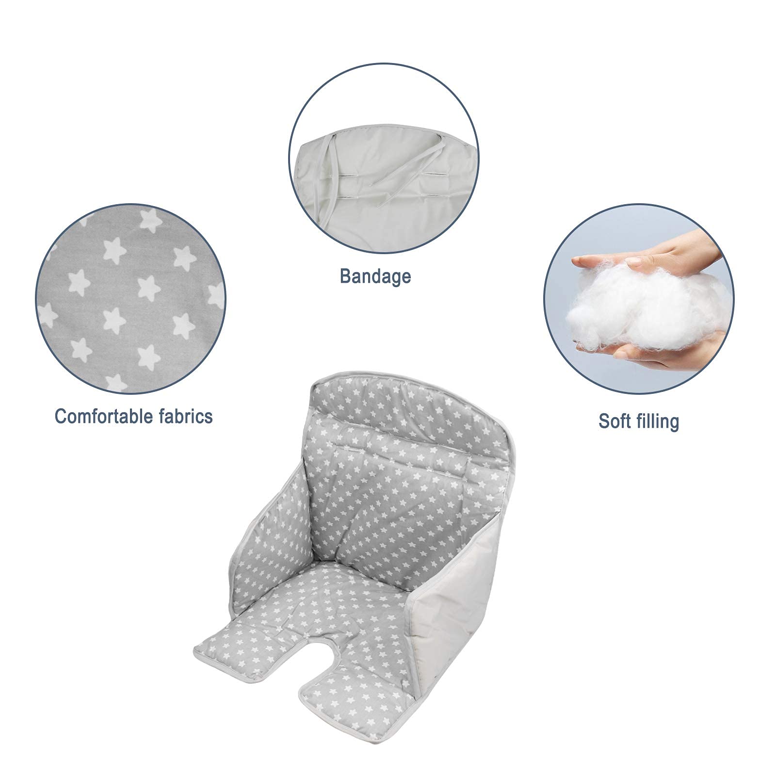 twoworld High Chair Cushion, High Chair Seat Cover for Baby Dining Hair (Gray Star)