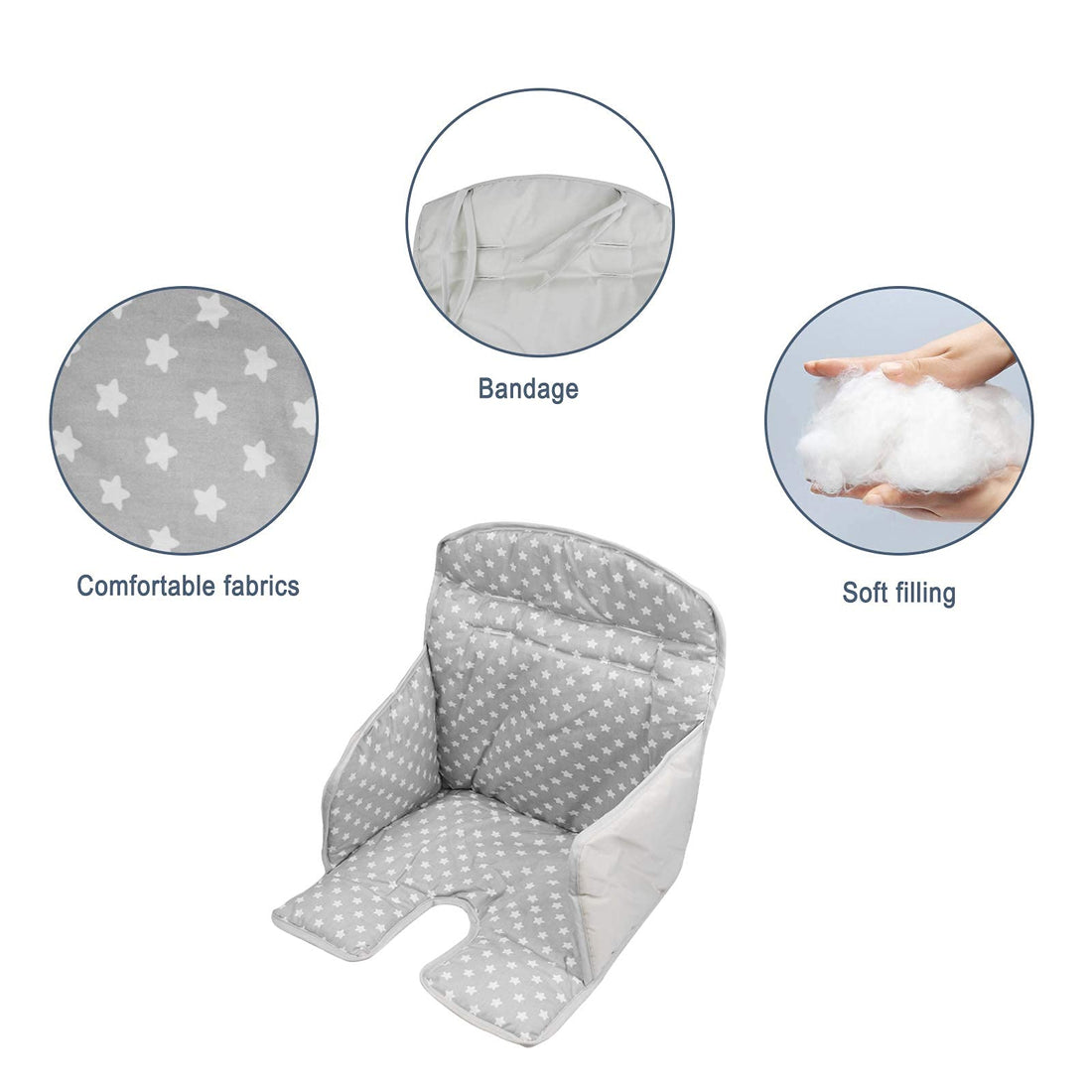 twoworld High Chair Cushion, High Chair Seat Cover for Baby Dining Hair (Gray Star)