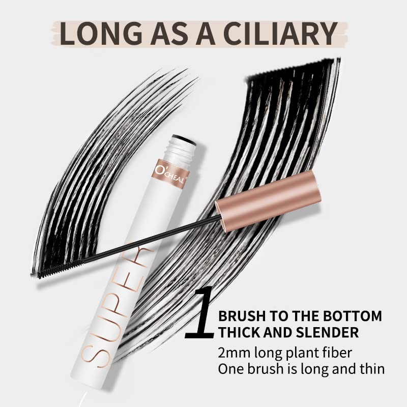 O'CHEAL Lash Lengthening Mascara, Voluminous Soft Lashes Makeup, Flake Free Formula, Hypoallergenic, Clump Free, Waterproof Long Lasting Natural for All Day - Intense Black (Pack of 2)