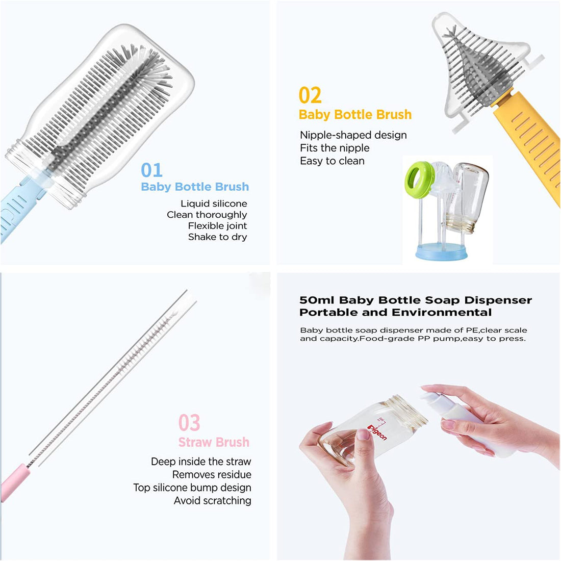 KlirAir Travel Baby Bottle Drying Rack with Bottle Cleaning Brush Set, Blue