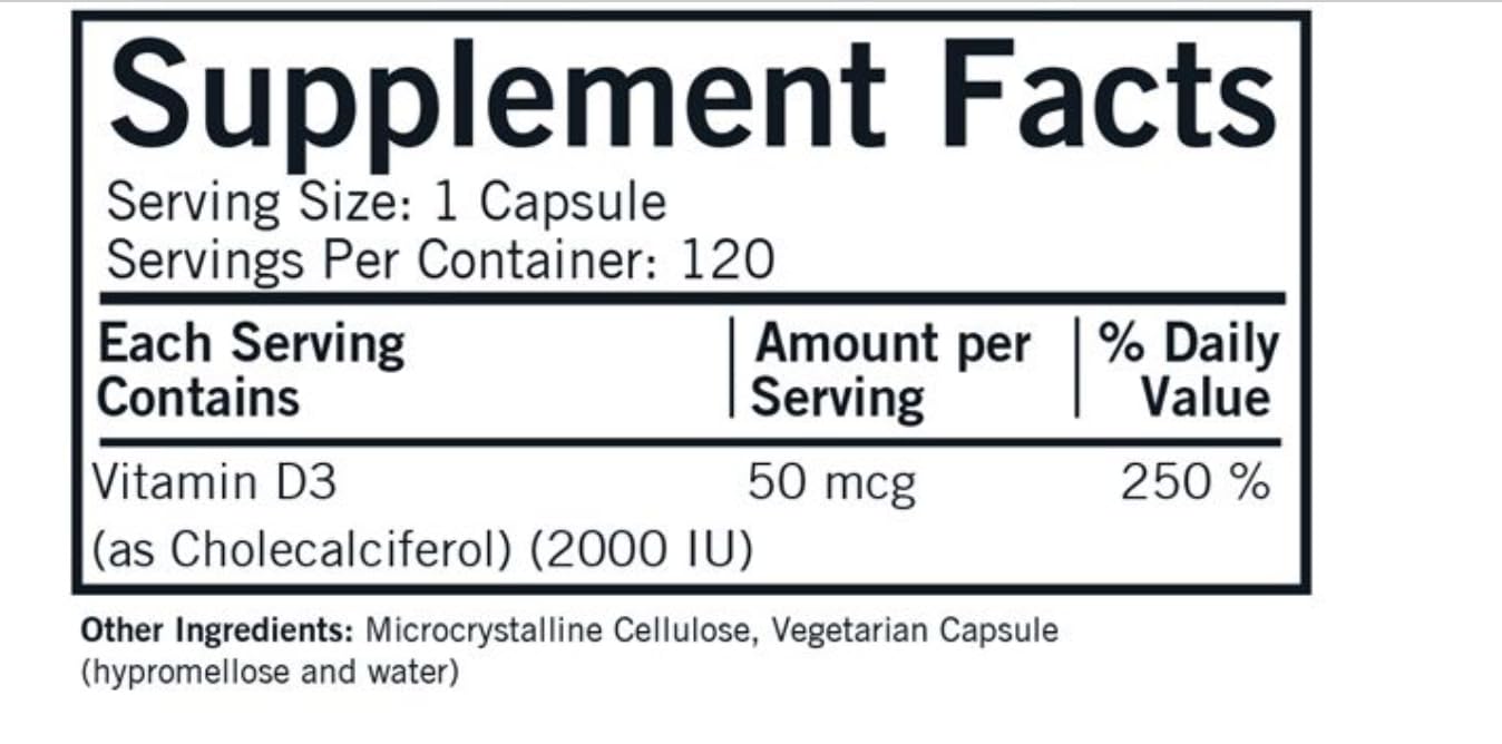 Vitamin D-3 2000 IU Capsules - Hypo - 120 ct