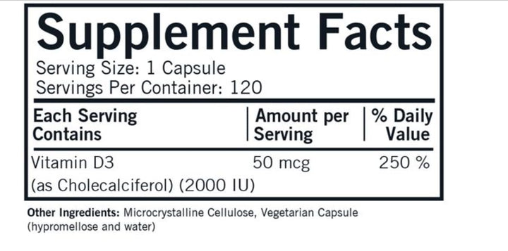 Vitamin D-3 2000 IU Capsules - Hypo - 120 ct