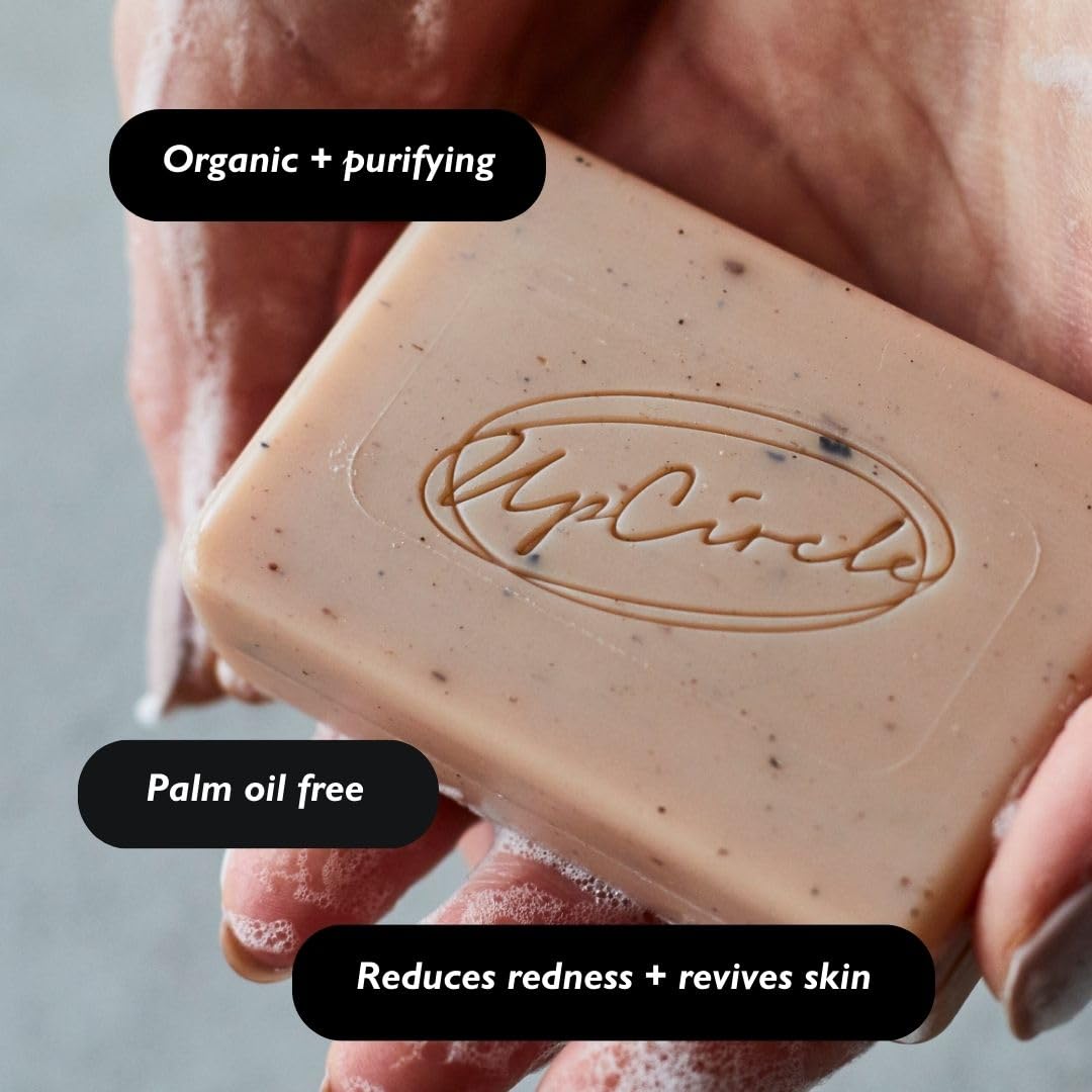 UPCIRCLE Cinnamon + Ginger Chai Soap Bar 3.5oz - Organic Vegan Cleanser For Face And Body - French Pink Clay + Glycerin Reducing Redness + Irritation - Natural, Cruelty-Free + Palm Oil Free