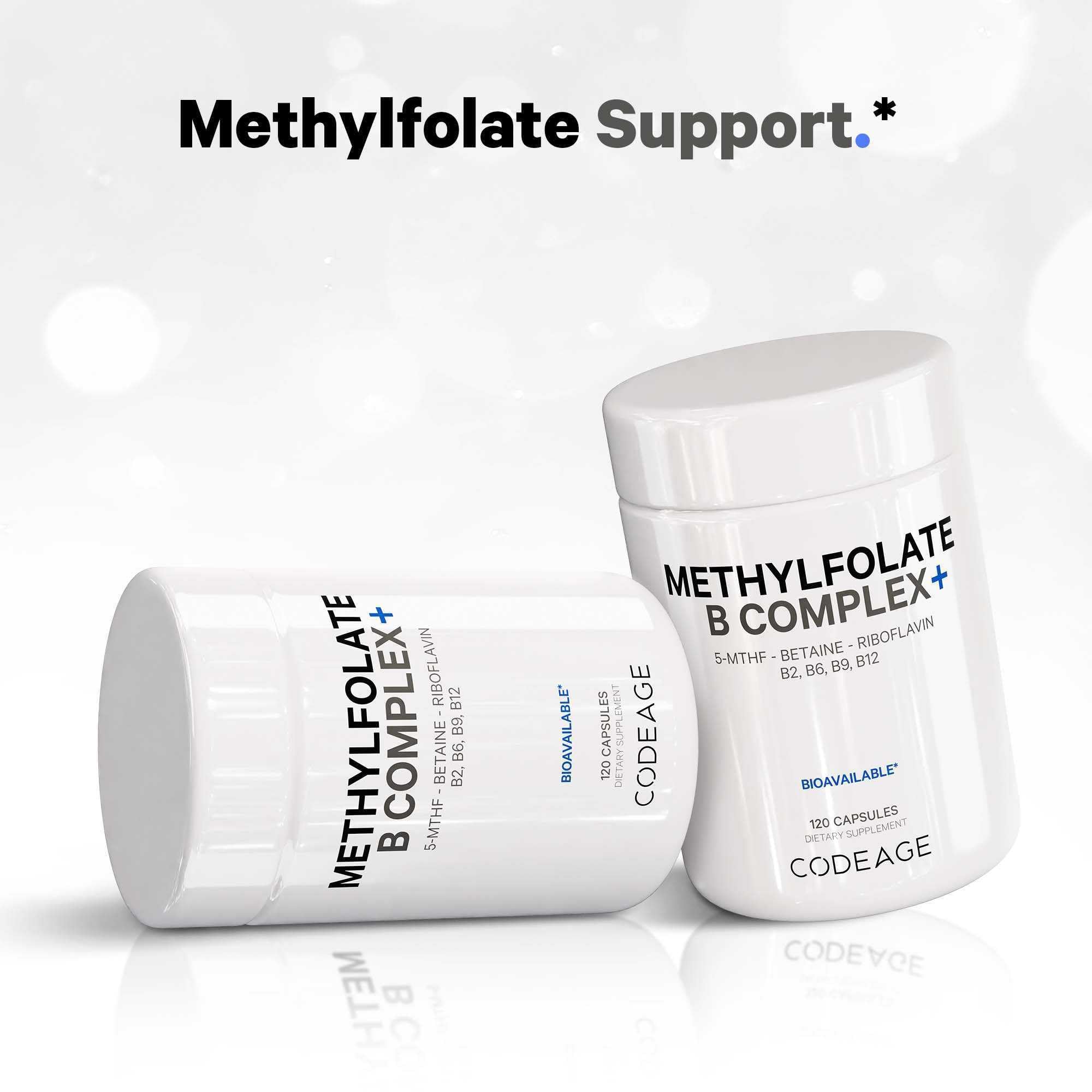 Codeage Methylfolate B Complex Supplements - 5 MTHF, Methylcobalamin 1000mcg Methylated Vitamin B12, Riboflavin, Betaine, Vitamins B6, Methylation Cycle MTHFR - 2 Months - 120 Capsules