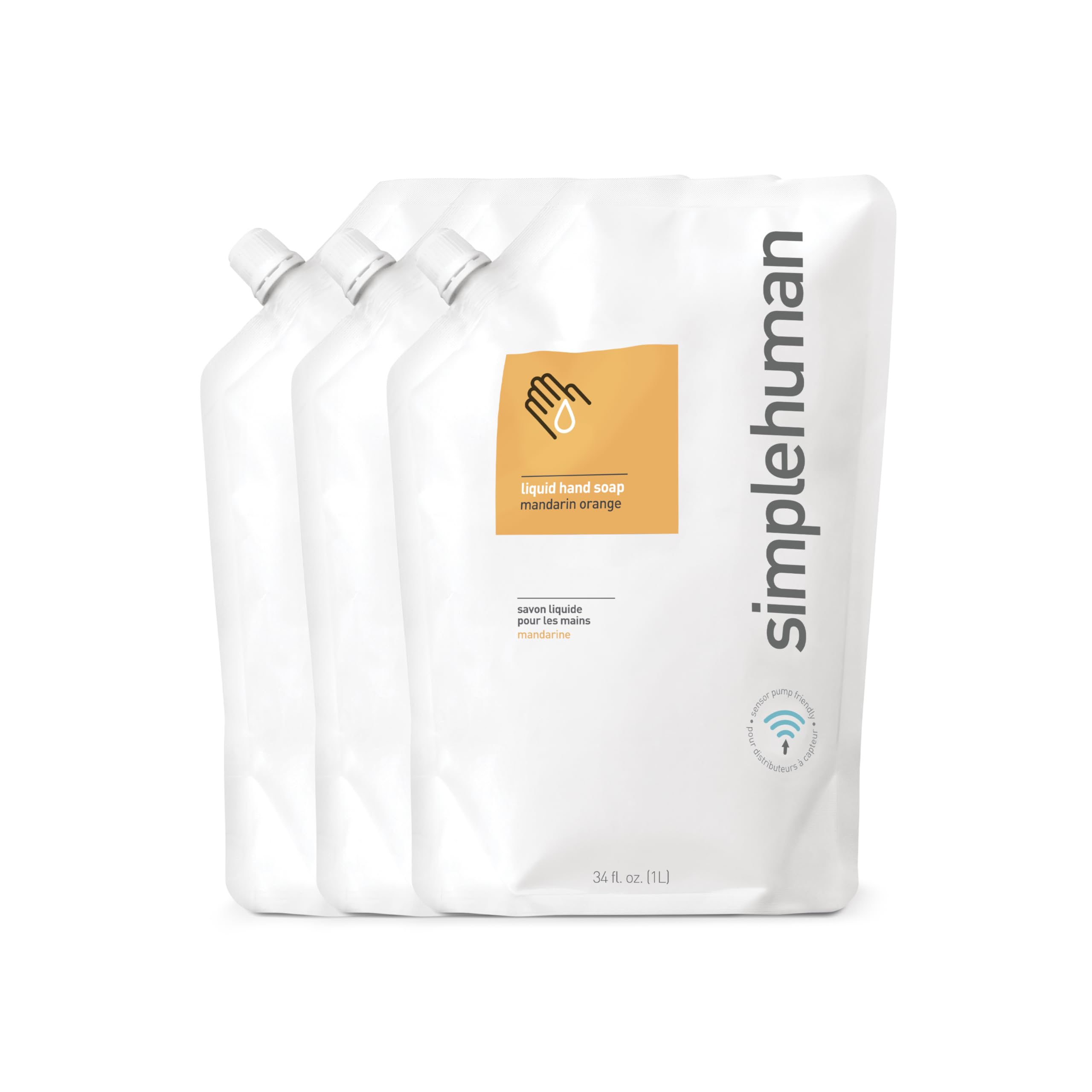 Mandarin Orange, 3 Pack: Simplehuman Mandarin Moisturizing Liquid Hand Soap 34 Fl. Oz. Refill Pouch (Pack Of 3)