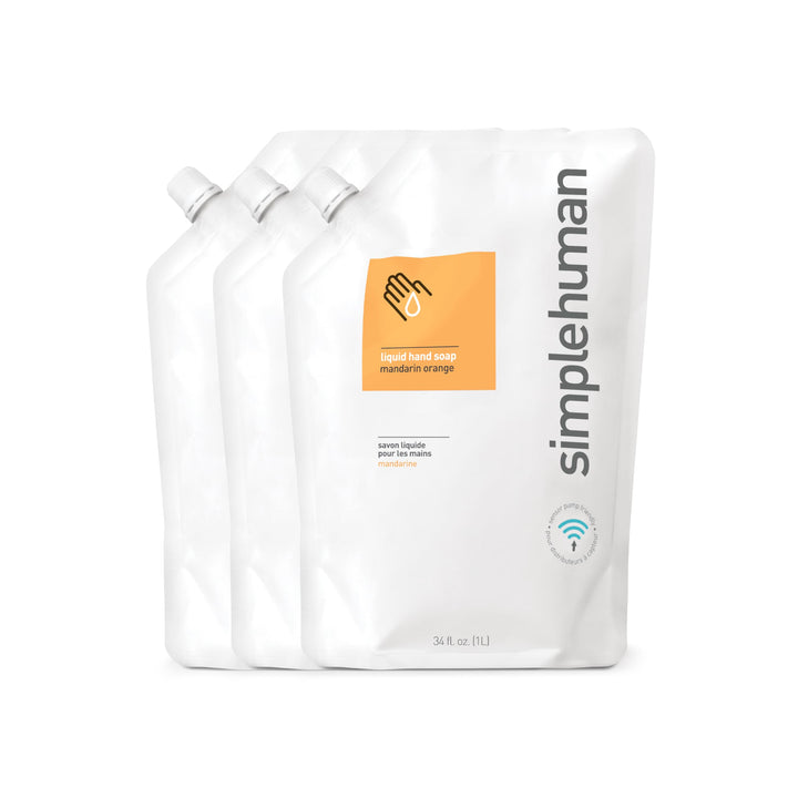 Mandarin Orange, 3 Pack: Simplehuman Mandarin Moisturizing Liquid Hand Soap 34 Fl. Oz. Refill Pouch (Pack Of 3)