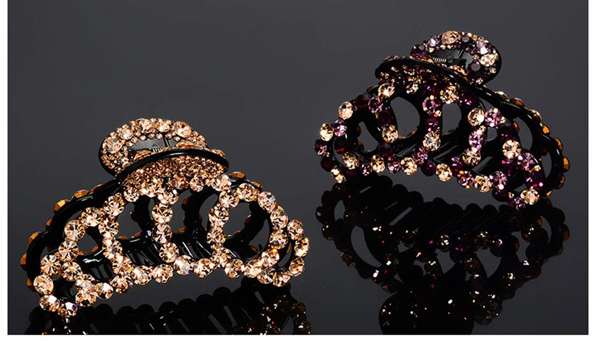 Suoirblss Woman Glinted Crystal Hair Clip Claw Pins Large Fancy Rhinestones Claw Clip Jaw Clips for Thick Hair (Purple champagne)