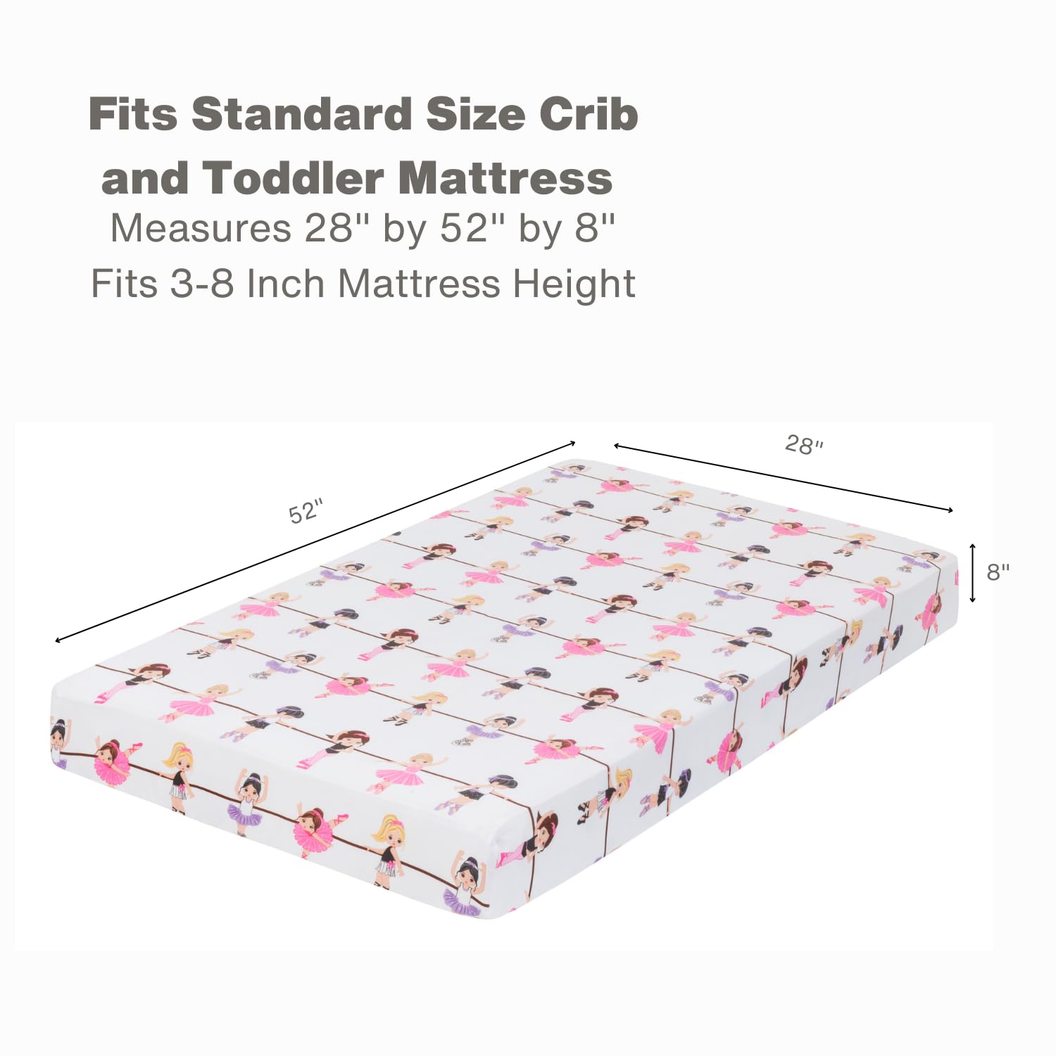 Everyday Kids 2 Pack Fitted Girls Crib Sheet, 100% Soft Breathable Microfiber Baby Sheet, Fits Standard Size Crib Mattress 28in x 52in, Nursery Sheet - Ballerina/Pink