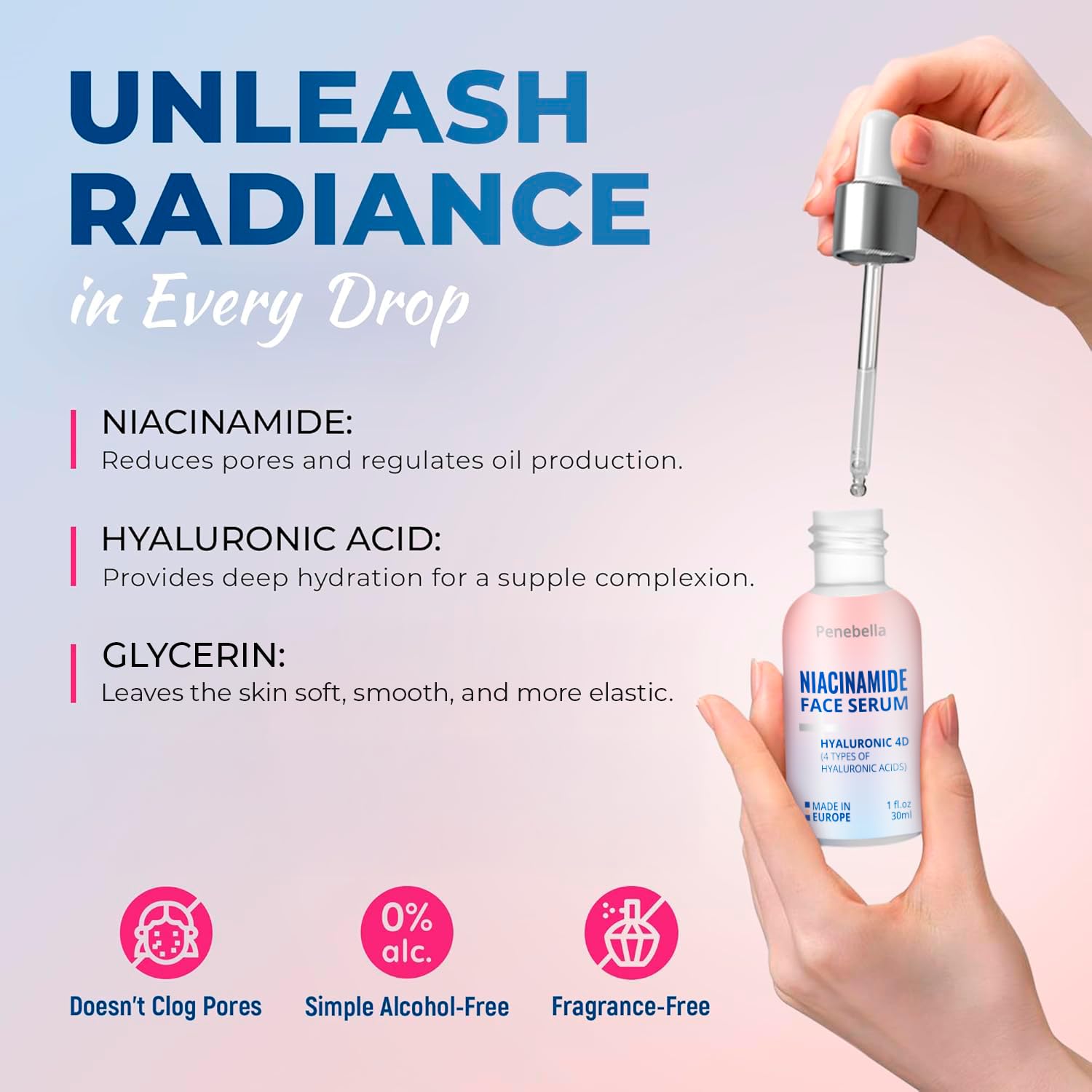 PENEBELLA Niacinamide Face Serum – Hydrating Facial Serum with Hyaluronic Acid – Skincare for Uneven Skin Tone