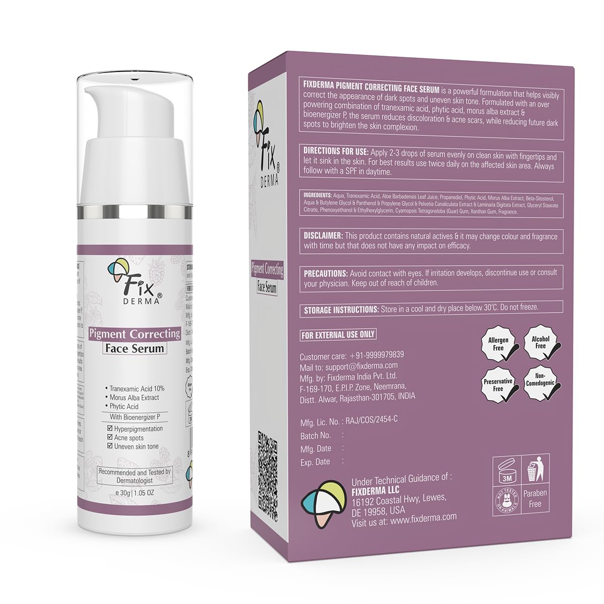 Fixderma 10% Tranexamic Acid Serum, Pigment Correcting Serum | Face Serum for Melasma, Hyperpigmentation & Acne Spots | Acne Serum | Face Serum for Men & Women - 30g