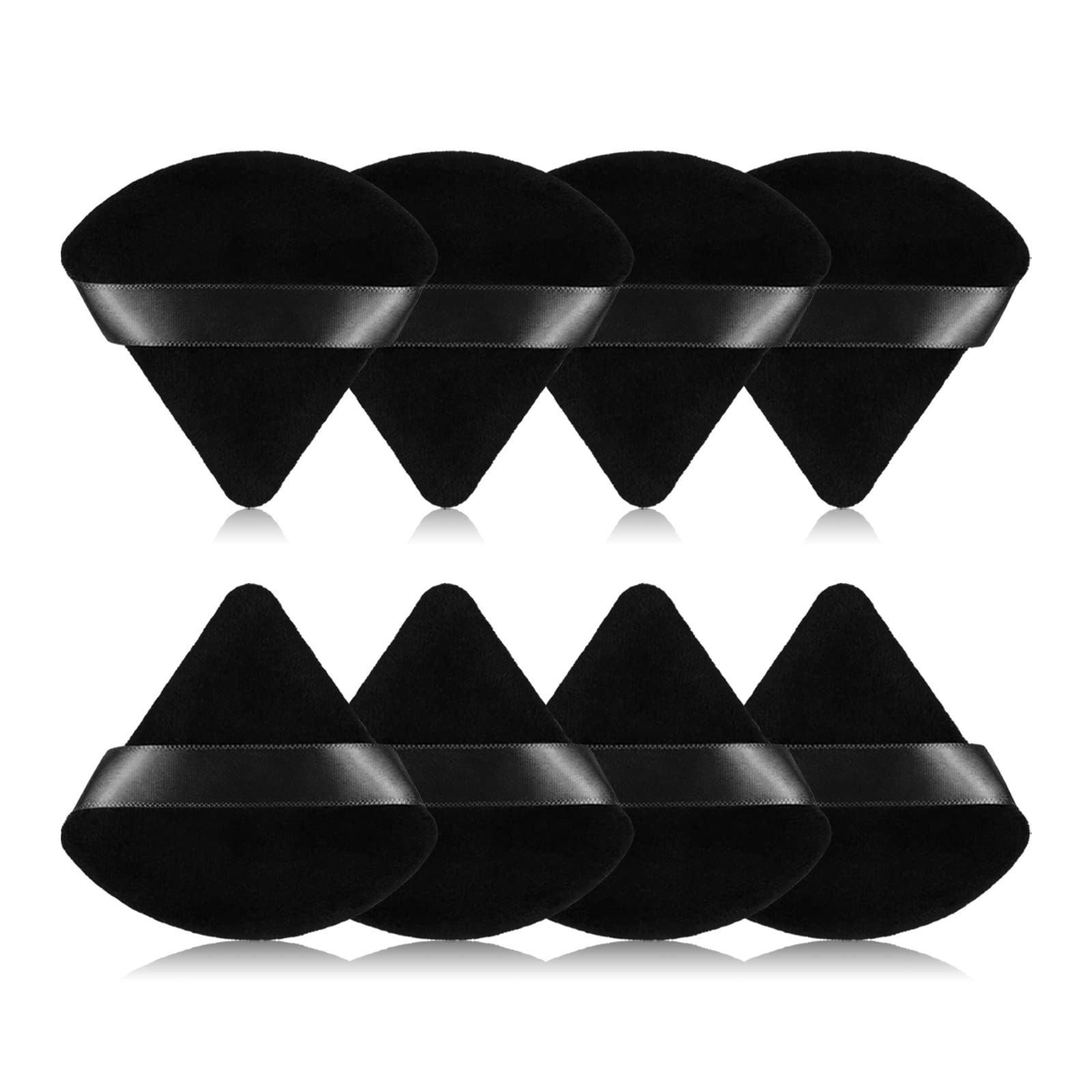 8Pcs of Triangular Powder Puff Makeup Sponges, Made of Super-soft Velvet, Designed for Contouring, Eye, and Corner, Beauty Blender Foundation Mixing Container.(Black)