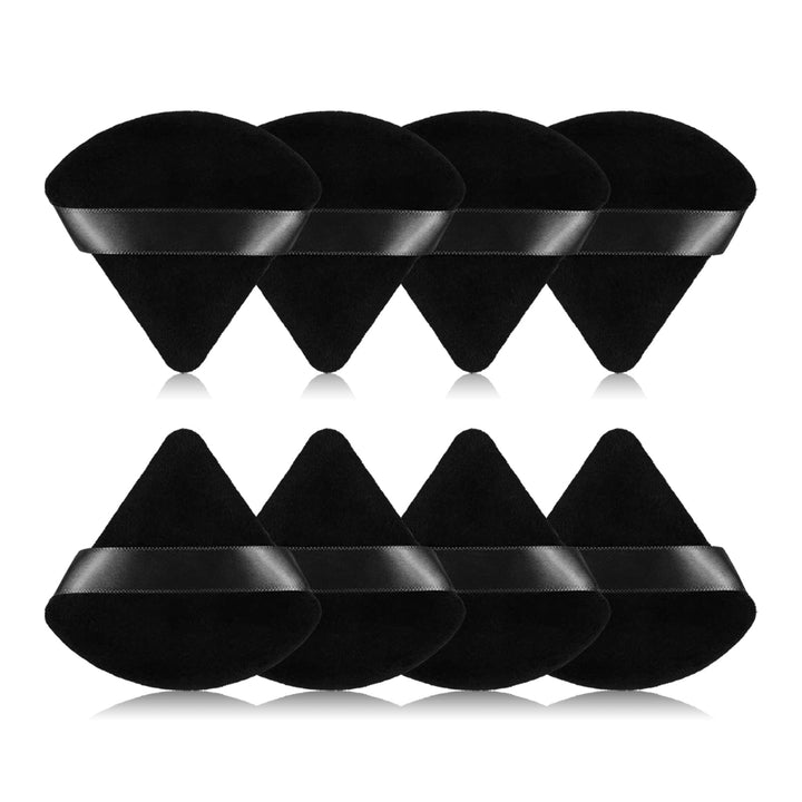 8Pcs of Triangular Powder Puff Makeup Sponges, Made of Super-soft Velvet, Designed for Contouring, Eye, and Corner, Beauty Blender Foundation Mixing Container.(Black)