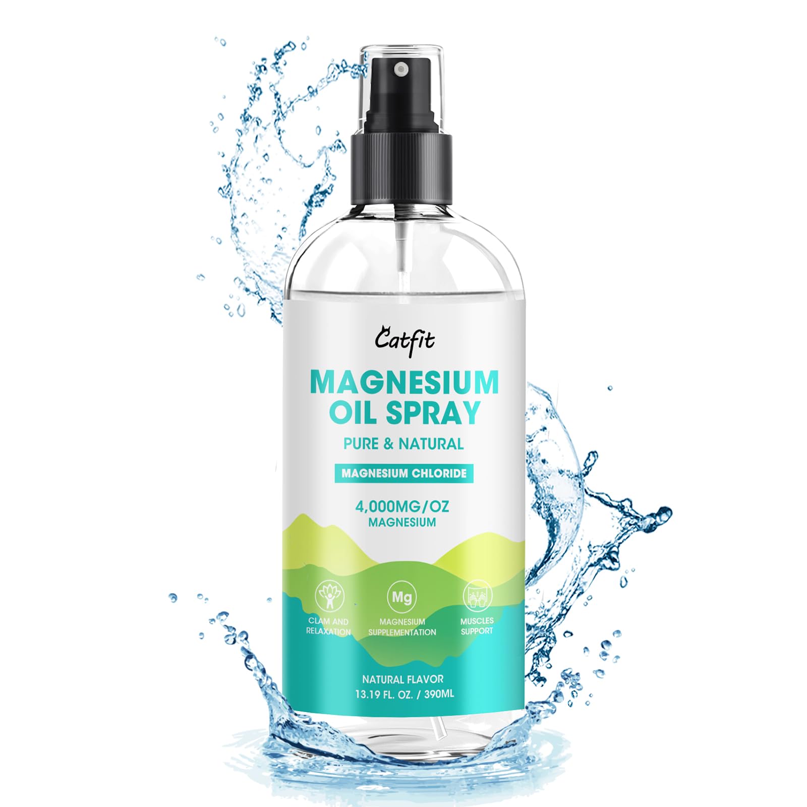 Magnesium Oil Spray - Pure & Natural Magnesium chloride Oil High Potency Trace Minerals - Topical Magnesium Spray for Feet and Sleep, Soothing Muscles, Mood Support - High Absorption - 390ml(13.19 Oz)