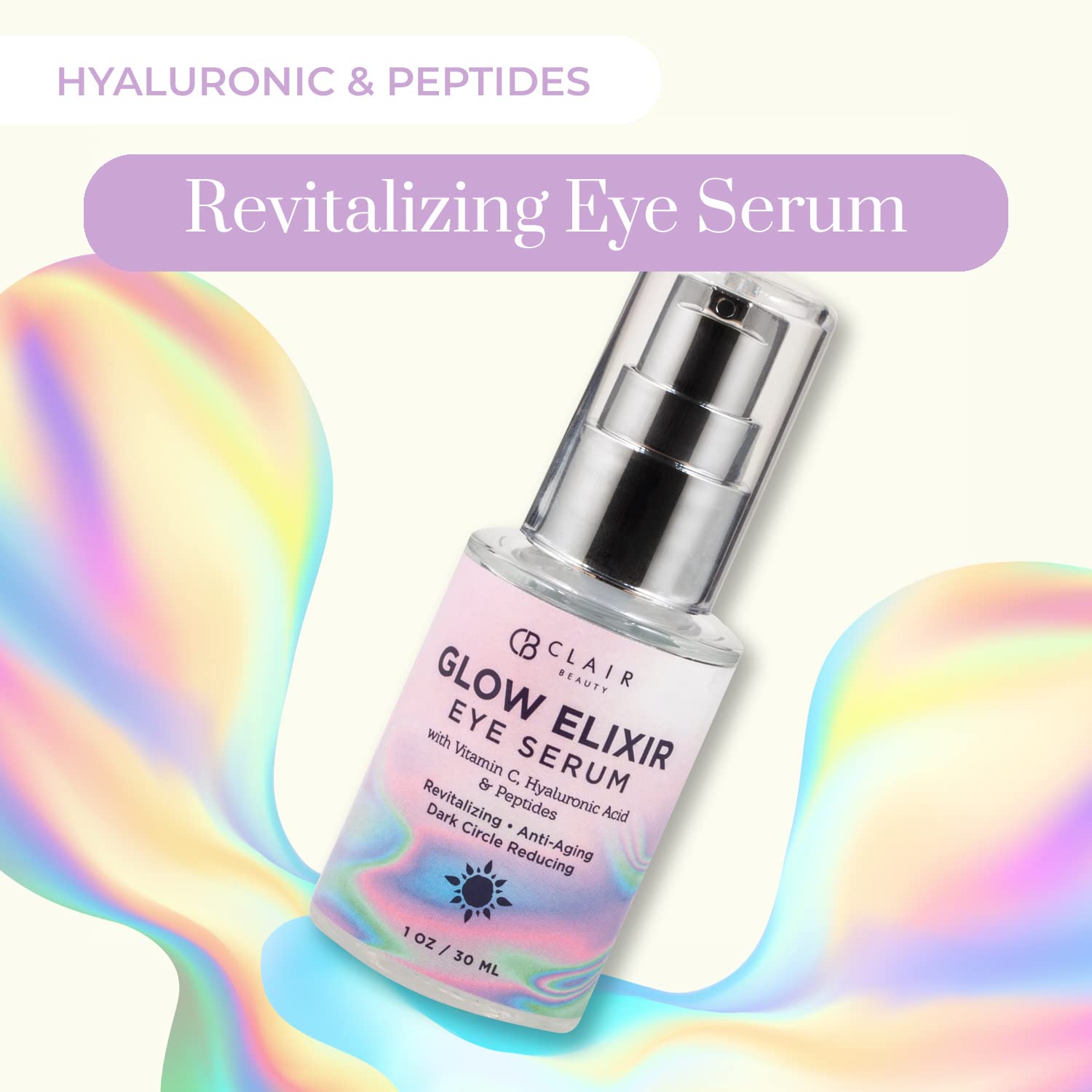 Glow Elixir Eye Serum With Vitamin C, Hyaluronic Acid & Peptides - Revitalizes and Moisturizes | Reduces Dark Circles and Puffiness | Reduce Wrinkles and Fine Lines - 30mL
