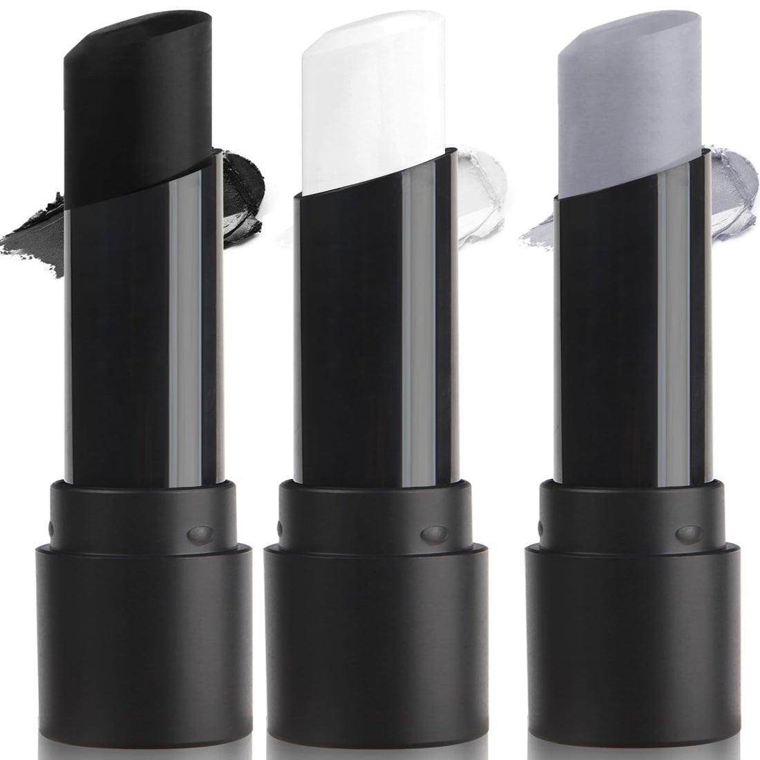 MEICOLY 3PCS Black White Light Grey Face Body Paint Stick,Halloween Zombie Skeleton Makeup Face Paint,Clown White Makeup SFX Cosplay for Adults and Kids,Eye Black Stick for Baseball & Softball