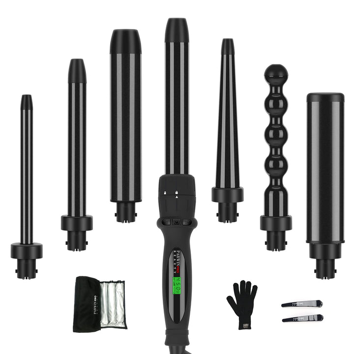 PARWIN PRO BEAUTY Curling Iron, PARWIN PRO 7 in 1 Culing Wand Set with 7 Interchangeable Barrels and Heat Protective Glove--No Cool Tip & Travel Bag