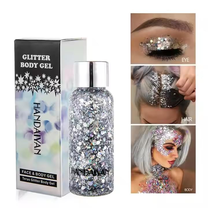 3 Color Glitter Mascara Contour Face Makeup,Body Glitter,Bright,Long-Lasting,Shimmer, for Face and Body Gel Pearlescent Festival Makeup (C, 4.6 Ounce (Pack of 3))
