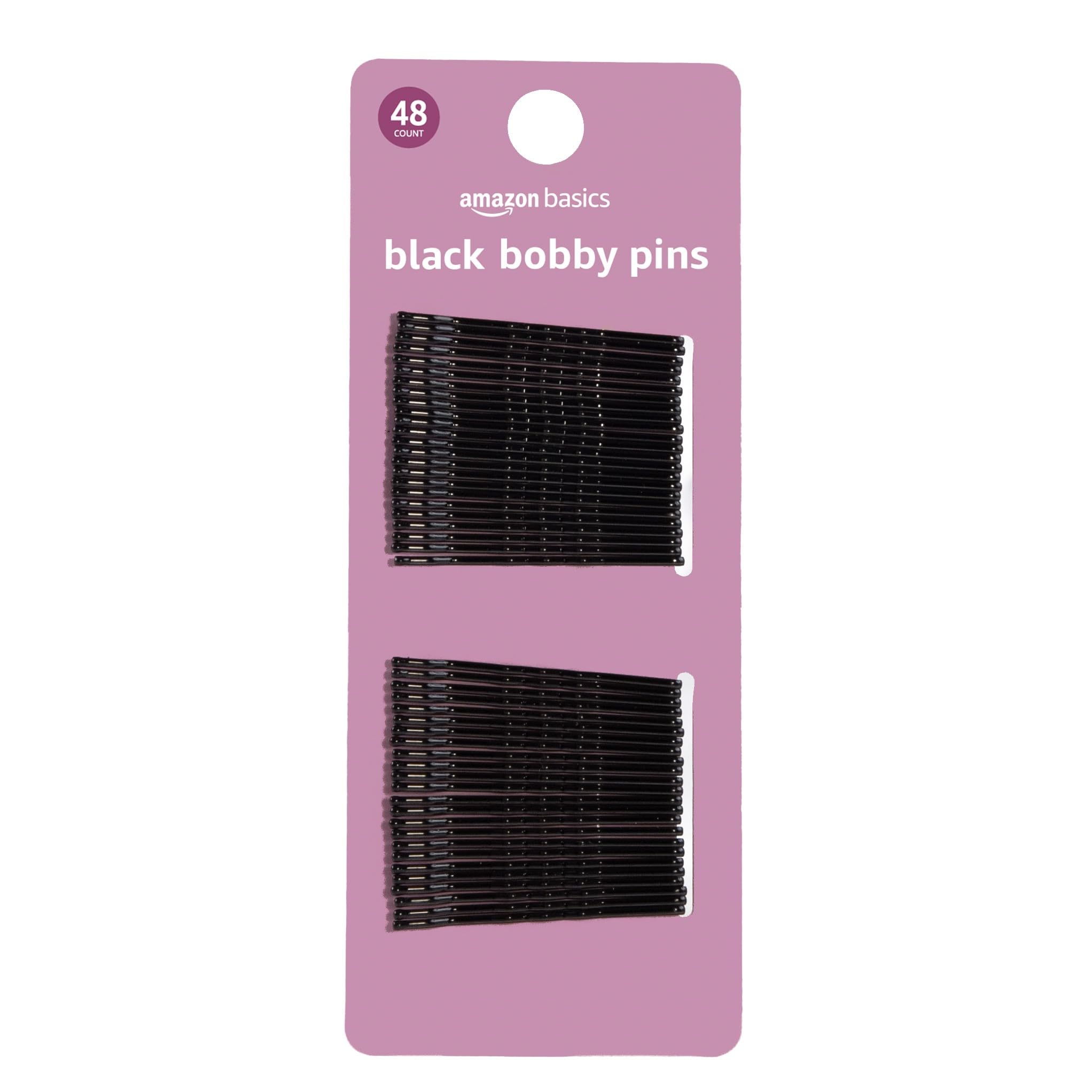 Amazon Basics Bobby Pins, Black Hair Pins for all Hair types, 48 Count