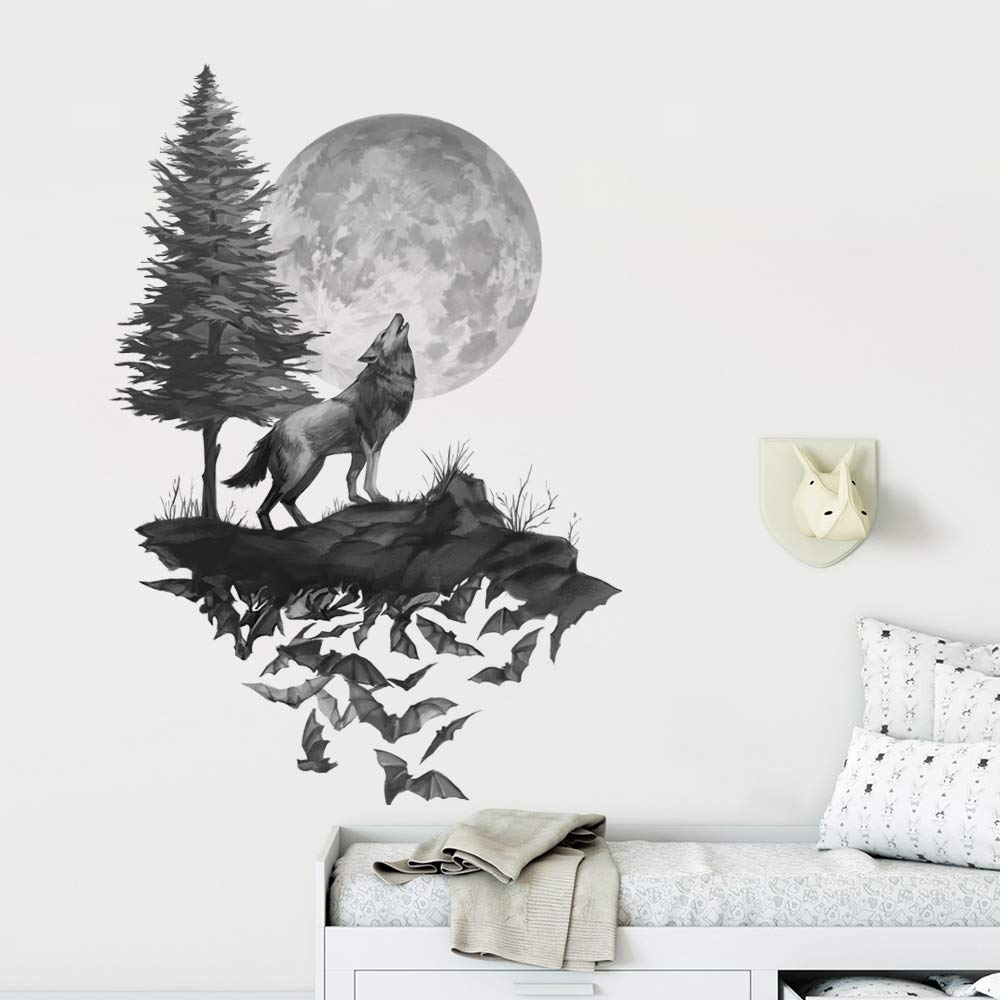 Runtoo Moon Wall Art Stickers - Bedroom & Living Room Kids Nursery Black Wall Decor