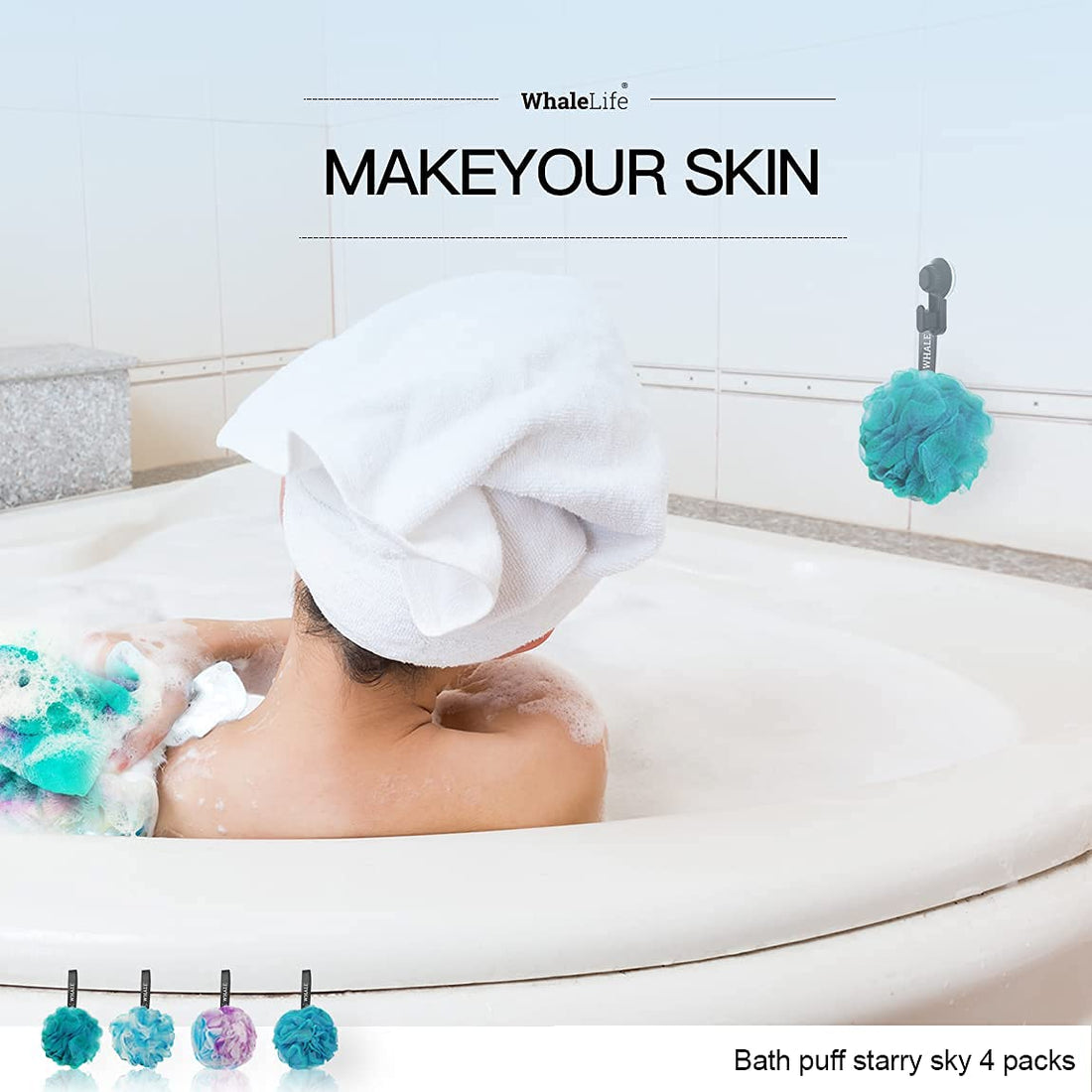 Loofah Sponge Bath Sponge for Women Men 4 Pack (Blue Conbine)