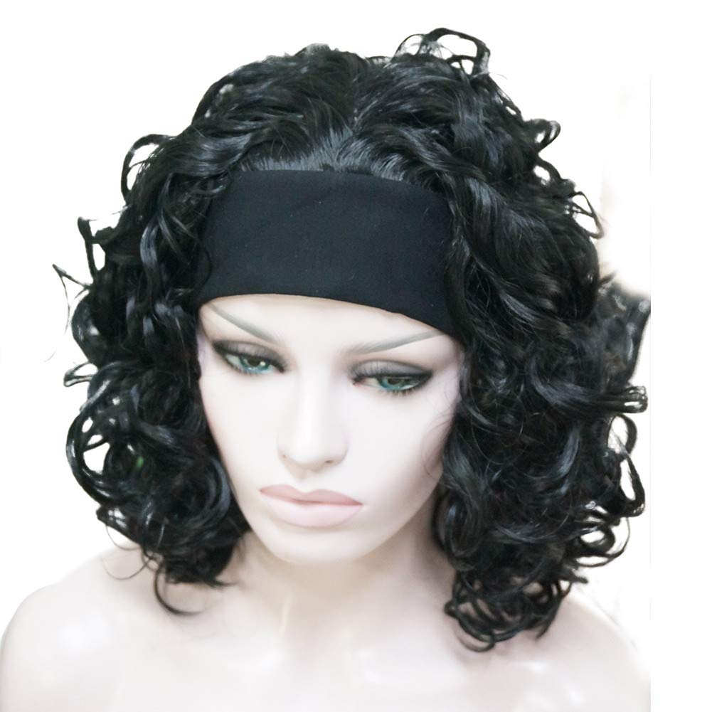 #1: Aimole Short Curly Black Wigs Women'S Wig 3/4 Half Wig With Headband #1 Black