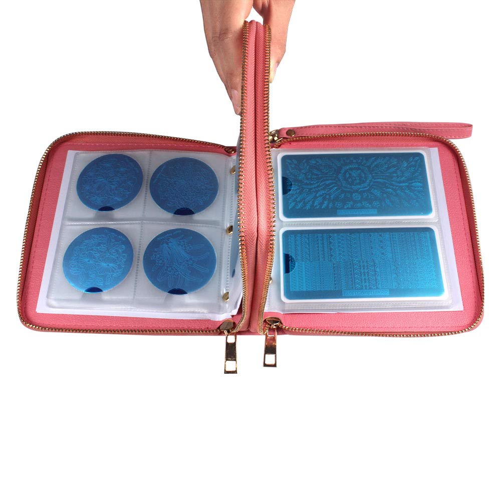 Light Pink : Finger Angel Nail Art Stamping Plates Double Zipper Cases 192 Slots Nail Stencil Carimbo De Unha Sellos New Arrival Placas Airbrush (Light Pink)