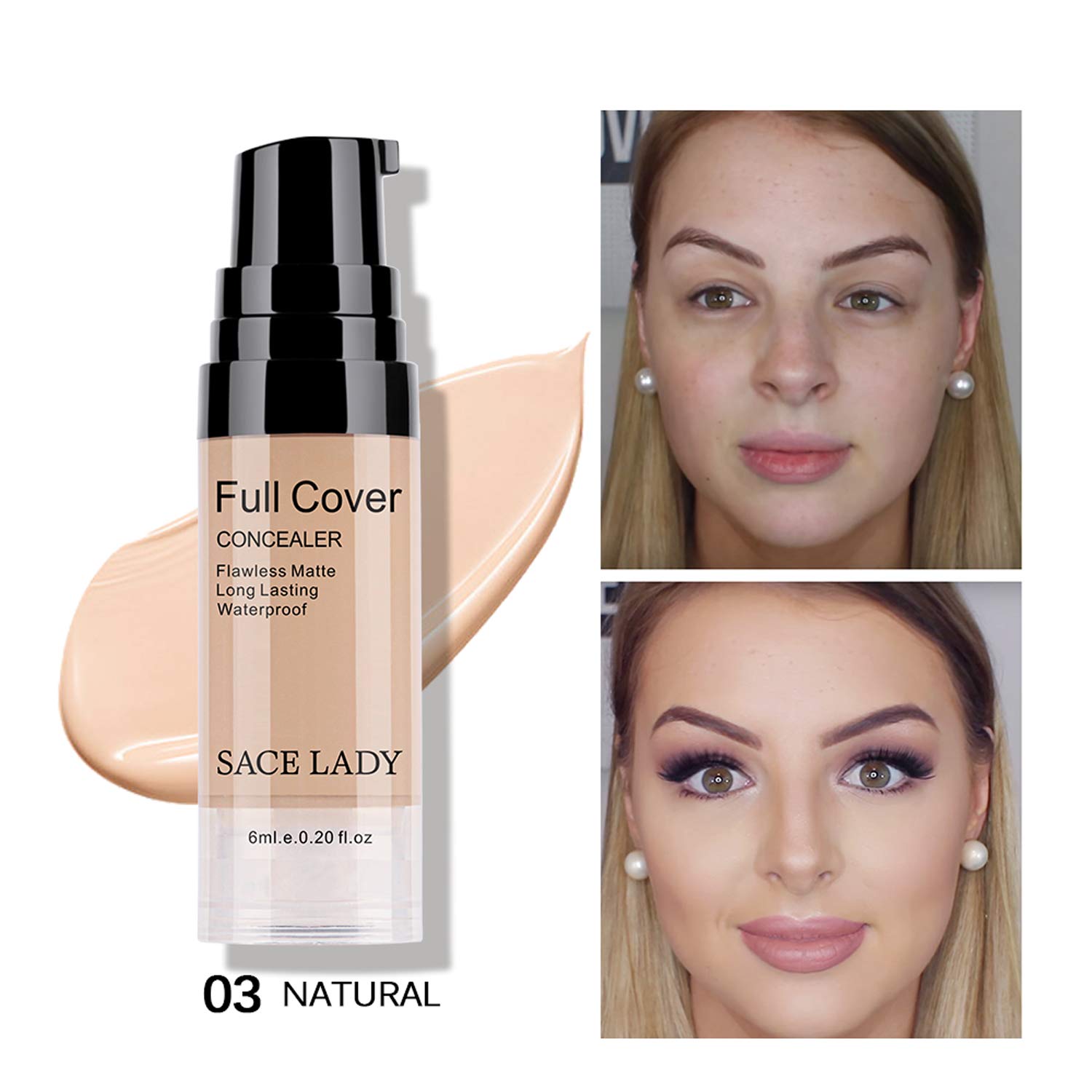 Pro Full Cover Liquid Concealer, Waterproof Smooth Matte Flawless Finish Creamy Concealer Foundation Corrector for Eye Dark Circles Spots Face Concealer Makeup Base, 6ml/0.20Fl Oz