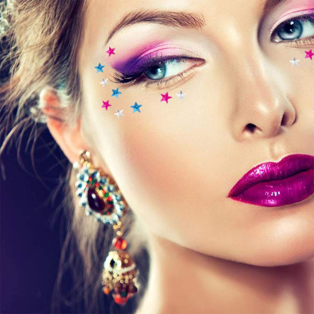Leoars 2 Sets Eye Corners Face Jewels Blue Stars Bindi Rhinestone Festival Decorations Jewels Body Glitter Crystal Sticker Temporary Tattoo
