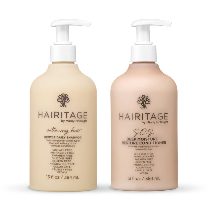 Hairitage Gentle Daily Moisture Shampoo and Conditioner Set - Split End + Bond Strengthening for Dry, Damaged Hair with Jojoba Oil - Anti-Frizz and Color Safe - Cherry + Amber Scent (13oz. 2-pack)