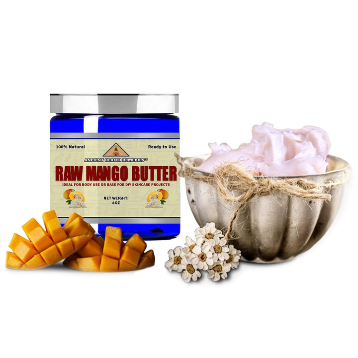 ANCIENT HEALTH REMEDIES Organic Unrefined Raw MANGO BUTTER JAR/BLOCKS Bulk, Light Mango Aroma, Non-Greasy Base for Beauty, Skin Moisturizing, DIY Base for Body Butter & Hand Creams (JAR, 7.9999)