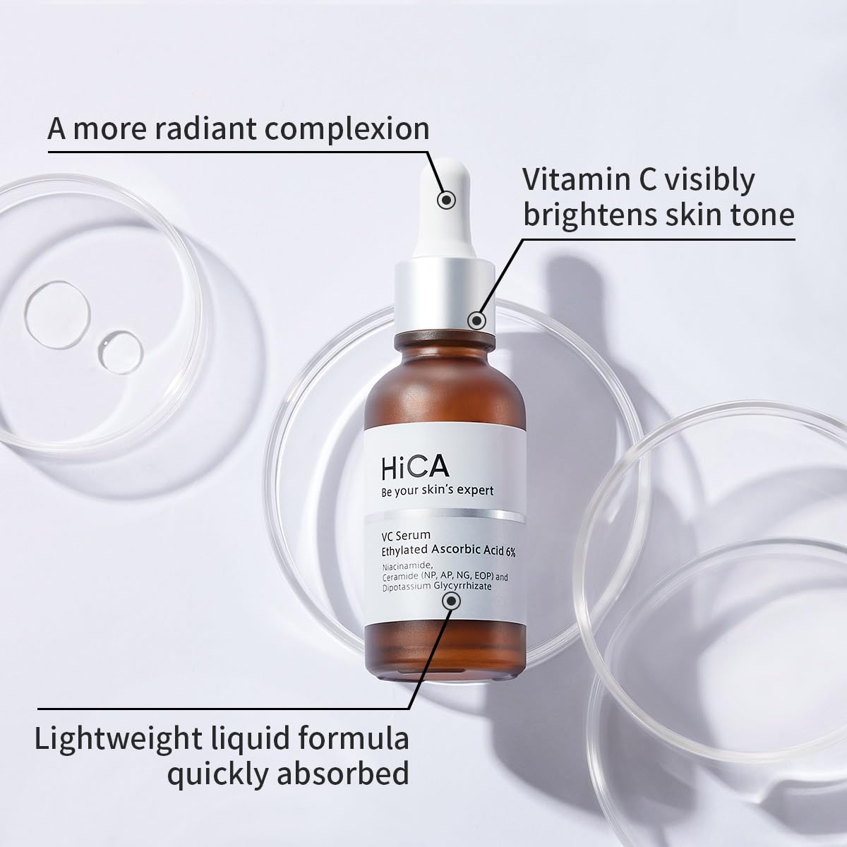 HiCA VC Serum Ethylated Ascorbic Acid 6% Vitamin C Serum 28ml with Niacinamide 2% & Retinol Boost Skin Tightens and Revitalizes